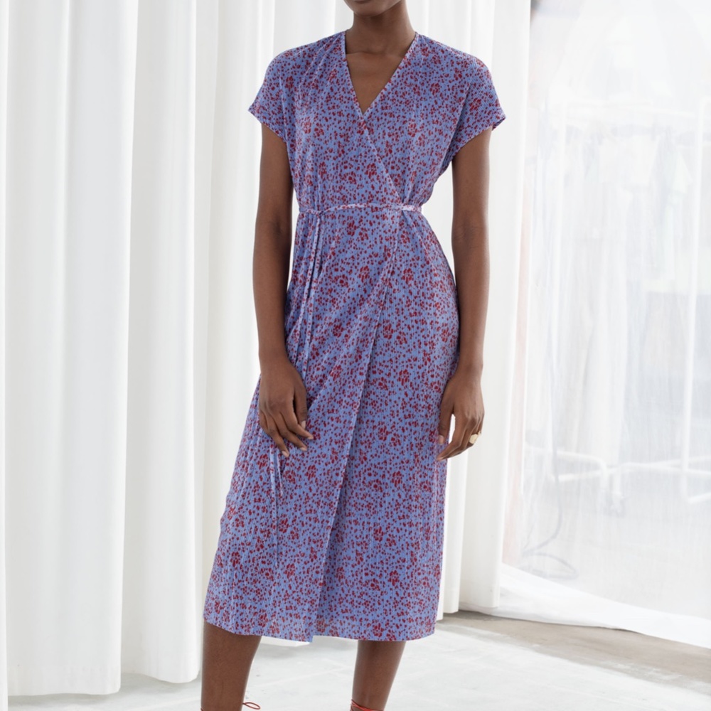 & Other Stories Plissé Pleated Midi Wrap Dress